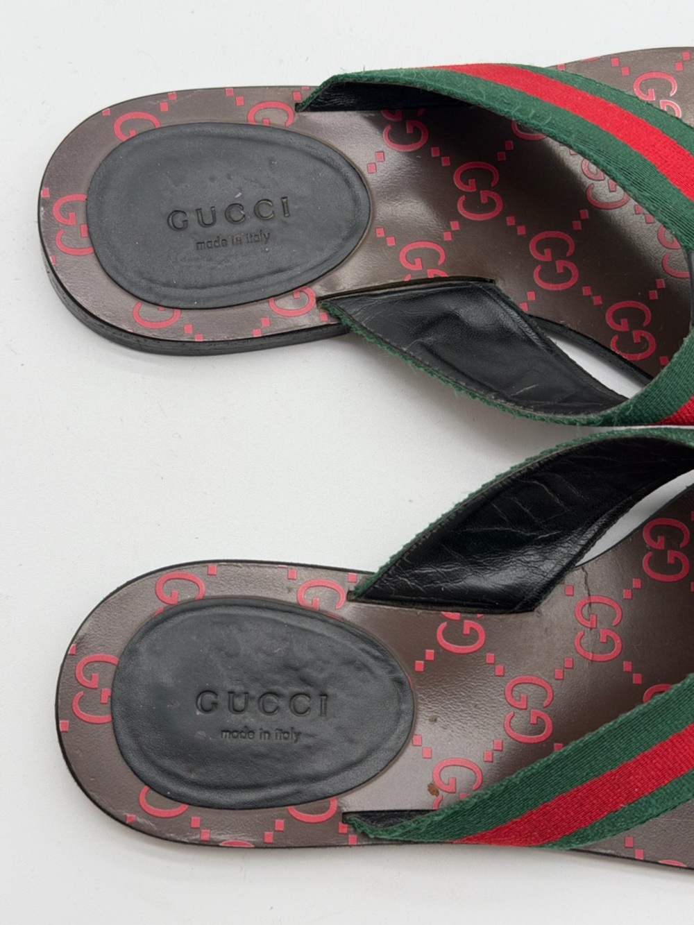 Gucci Kika GG Web Stripe Thong Sandals Black Red Flip Flop Flats EU 38 US 8 - Picture 4 of 10